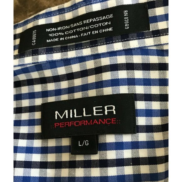 MILLER Performance Men's No Iron Cotton Long Sleeve Checked Shirt SZ LG PreOwned - Picture 8 of 9